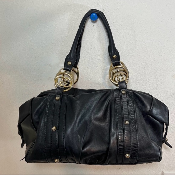 Gucci Handbags - Authentic Gucci Black Leather GG Ring Shoulder Bag Vintage Y2K **AS IS**